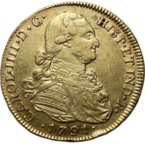 Colombia, Charles IV, 8 Escudos 1791 NR JJ, Bogota
