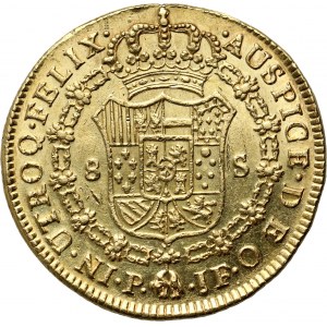 Kolumbia, Karol IV, 8 escudos 1795 P JF, Popayán