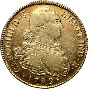 Kolumbie, Karel IV., 8 escudos 1792 P JF, Popayán