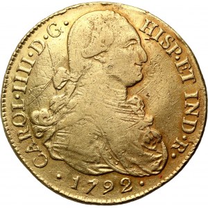 Kolumbie, Karel IV., 8 escudos 1792 P JF, Popayán