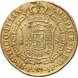 Kolumbien, Karl IV., 8 Escudos 1792 P JF, Popayán