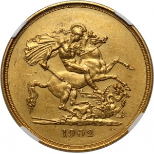 Great Britain, Edward VII, 5 Pounds 1902, London, Matte Proof