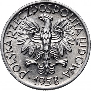 People's Republic of Poland, 5 gold 1958, Fisherman, narrow figure 8