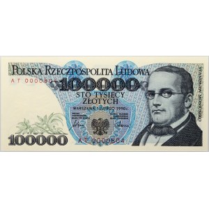 III RP, 100000 złotych 1.02.1990 seria AT niski numer 0000804