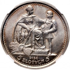 II RP, 5 zlotých 1925, Varšava, Ústava, 100 perel