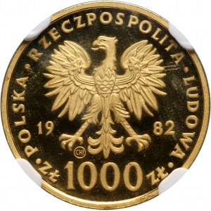 PRL, 1000 złotych 1982, Valcambi, Jan Paweł II, stempel lustrzany (Proof)
