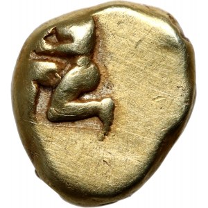 Řecko, Myzia, Kyzikos, hemihekte (1/12 statera) 500-450 př. n. l., satyr držící tuňáka