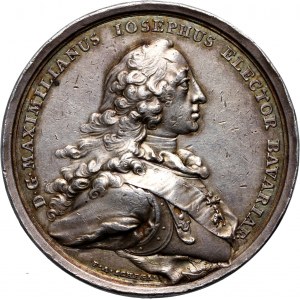 August III, medal bez daty (1747), wybity na pamiątkę ślubu księcia Bawarii Maksymiliana Józefa z Marią Anną (córką króla Augusta III)