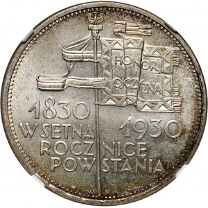 II RP, 5 złotych 1930, Warszawa, Sztandar, stempel płytki, najwyższa nota NGC