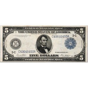 USA, Federal Reserve Note, Philadelphia, 5 Dollars 1914, series C