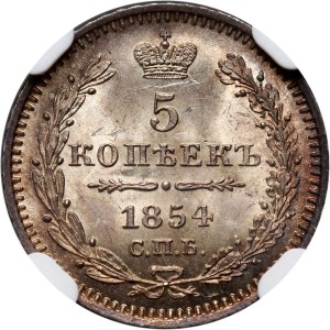 Russia, Nicholas I, 5 Kopecks 1854 СПБ HI, St. Petersburg