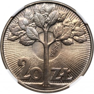PRL, 20 złotych 1973, Drzewo, PRÓBA, miedzionikiel, najwyższa nota NGC