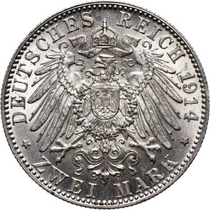 Germany, Bavaria, Ludwig III, 2 Mark 1914 D, Munich