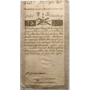 Insurekcja Kościuszkowska, 25 złotych 8.06.1794, seria D, znak wodny J HONIG & ZOONEN