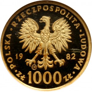 People's Republic of Poland, 1000 gold 1982, Valcambi, John Paul II, mirror stamp (Proof)