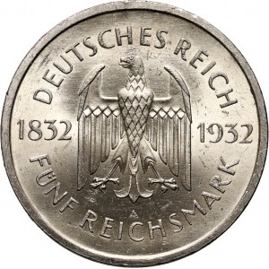 Germany, Weimar Republic, 5 Mark 1932 A, Berlin, Goethe