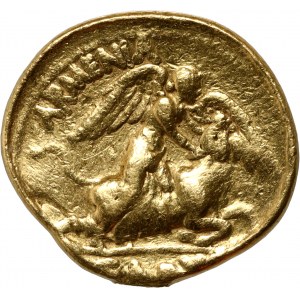 Rímska ríša, Octavianus, aureus 19-18 pred n. l., Pergamon, ARMENIA CAPTA, veľmi zriedkavé
