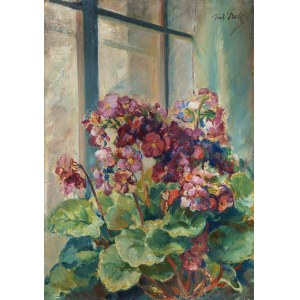 Teodor Grott (1884-1972), Blumen am Fenster (Pelargonien), 1930er Jahre.