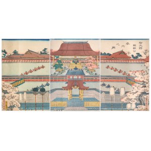 Utagawa Satahide (1807-1878/9), Audience with the Shogun in Edo, 1863 [triptych].