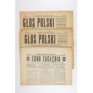 Zagłębie Zeitungen, Głos Polski Nr. 14, 15 von 1915; Echo Zagłębia Nr. 11 von 1915