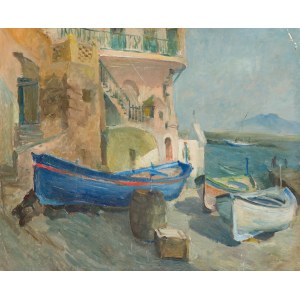 Maler unbestimmt (20. Jahrhundert), Boote am Ufer
