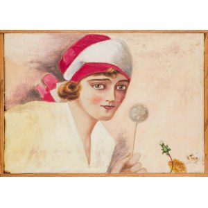 Painter unspecified, Polish (20th century), Girl with a blowgun, copy according to Piotr Stachiewicz