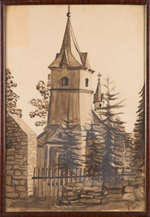 Malarz nieokreślony, polski, (XX w.), Drewniany kościół, 1930