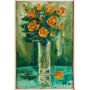 Painter unspecified, Polish, monogrammed KW (20th century), Vase with roses, 1976