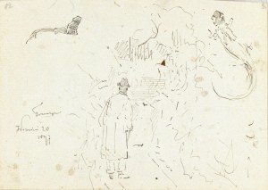 Jacek MALCZEWSKI (1854-1929), Starszy pan o lasce w parku oraz szkic jaszczurki, 1897