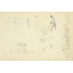 Włodzimierz TETMAJER (1861 - 1923), Szkice konia, kobiety pracującej w polu, kobiet i mężczyzny w kapeluszu, ok. 1900