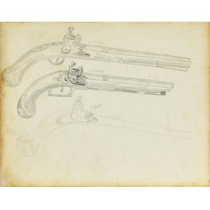 Antoni KOZAKIEWICZ (1841-1929), Skizze einer Waffe mit schwarzer Pistole