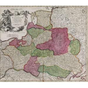 MAPA POLSKI, Norymberga, Johann Baptist Homann, 1729