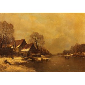 WINTER LANDSCAPE WITH MILL, mid-20th century.