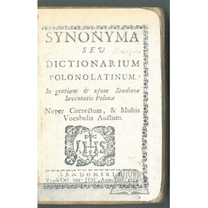 KNAPIUSZ Grzegorz, Synonyma seu dictionarium Polono-Latinum.