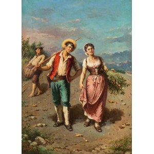Francesco Peluso (1836 Naples - after 1916), Couple on the Road