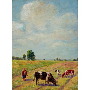 Antoni Procajłowicz (1876 Rodatycze/Galizien - 1949 Kraków), Sommerlandschaft mit Kühen, 1928.