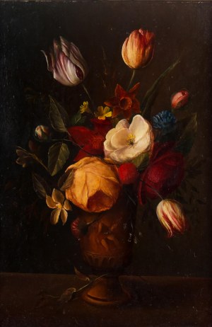 Robert Maciejuk (ut. 1965 Biała Podlaska), Kwiaty w brązowej wazie, 1990 r.