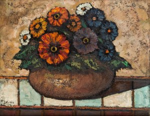 Ryszard Skupin (1930-2005), Bukiet kwiatów w wazonie, 1955 r.