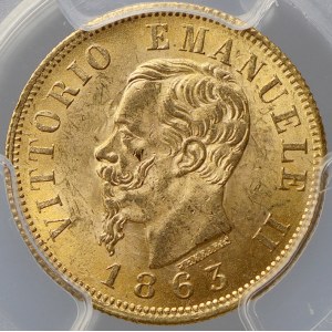 Itálie. 10 lira 1863 T-BN.