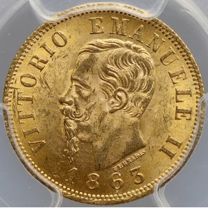 Itálie. 10 lira 1863 T-BN.