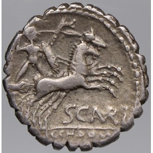 Řím - republika. M. Aurelius M. f. Scaurus, L. Licinius Crassus, Cn. Domitius Ahenobarbus (118 př.n.l.). Denár
