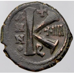 Byzanc. Mauricius Tiberius (582-602). Půlfollis.