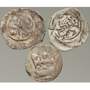 Václav IV. (1378-1419). Peníz se lvem a čtyřrázem (2 ks různé). Zhořelec, město. Haléř
