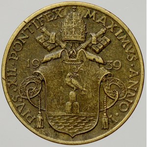 Vatikán, církevní stát. 10 centesimi 1939.