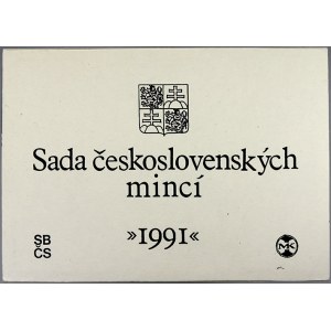 Sady mincí ČSSR – ČSFR - ČR. Sada oběhových mincí 1991 s žetonem. na papír. přebalu razítko a podpis