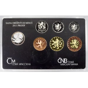 Sady mincí ČSSR – ČSFR - ČR. Sada oběhových mincí 2011 + Ag 0.999 medaile Ema Destinová, plexi + koženkový obal