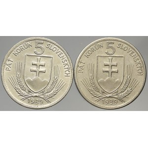Slovenský štát 1938-45. 5 Ks 1939 Hlinka, obě varianty