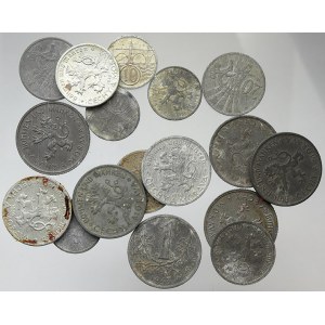 Konvoluty. Protektorát Č. a M. (1939-1945). Konvolut 17 ks oběhových mincí