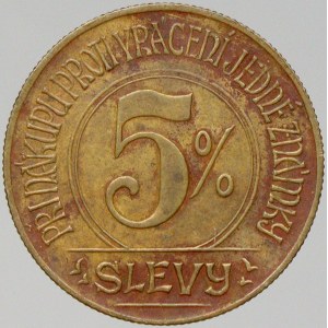 ostatní známky. Olomouc. Známka na 5% slevu na zlato a hodiny v Olomouci u Kukačky (Bláha). Mosaz 24 mm