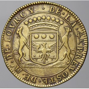 staré zahraniční tokeny. Francie. Henry de Fourcy, 4. probošt. Obchodní token 1691. Mosaz 27 mm